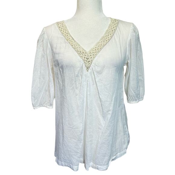 Michael Kors Boho Peasant Puff Sleeve Top Women’s Small Pet. White Beachy Cotton - Picture 1 of 10